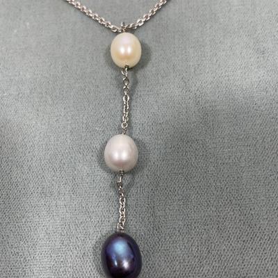 Sterling Silver and Pearl Y Necklace