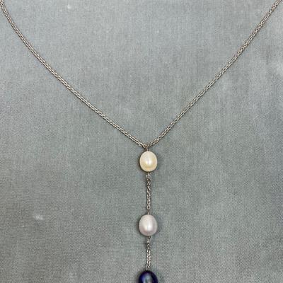 Sterling Silver and Pearl Y Necklace