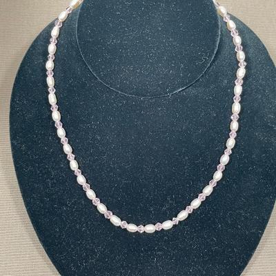 Pearl and Pink Crystal beaded Necklace