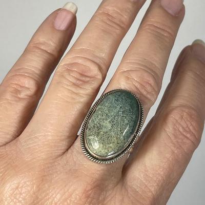 Large Gemstone and Sterling Silver Ring 8.5