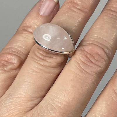 Rose Quartz dome Sterling Silver Ring 6