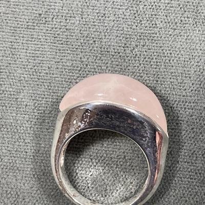 Rose Quartz dome Sterling Silver Ring 6