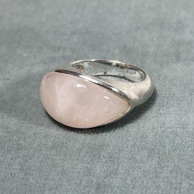 Rose Quartz dome Sterling Silver Ring 6