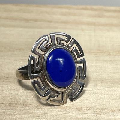 Lapis Greek Key Sterling Ring 8