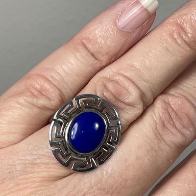 Lapis Greek Key Sterling Ring 8