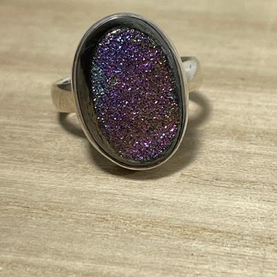 Purple Drusy Sterling Ring 6.75