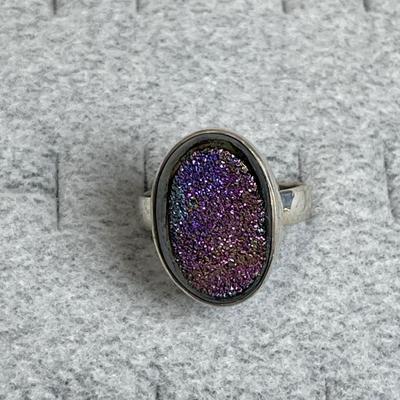 Purple Drusy Sterling Ring 6.75