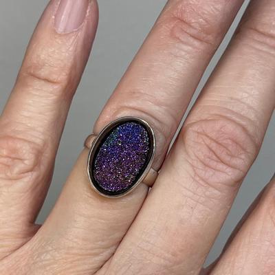 Purple Drusy Sterling Ring 6.75