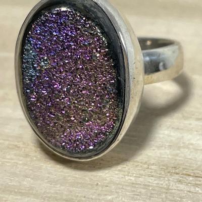 Purple Drusy Sterling Ring 6.75
