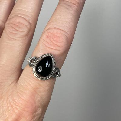 Black Onyx Sterling Silver Ring 10