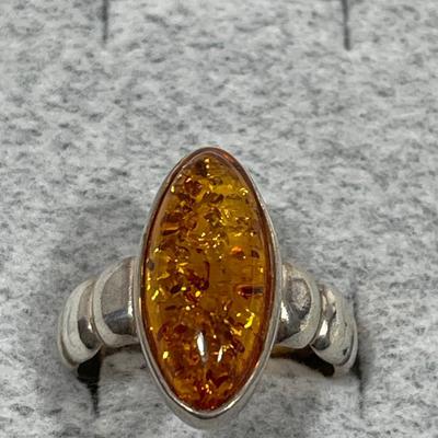 Amber Sterling Silver Ring 7