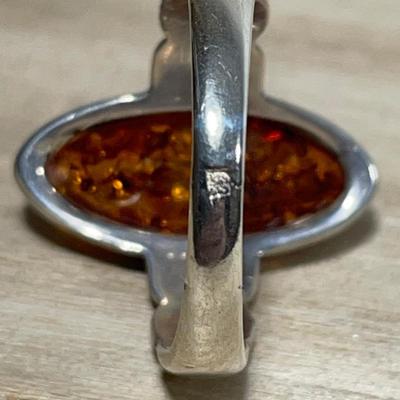 Amber Sterling Silver Ring 7