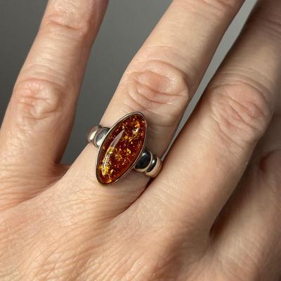 Amber Sterling Silver Ring 7