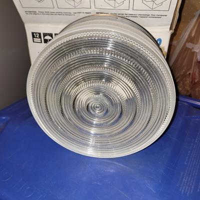 10.5 in diameter vintage milk glass and chrome overhead light fixture
