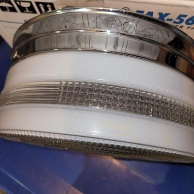 10.5 in diameter vintage milk glass and chrome overhead light fixture