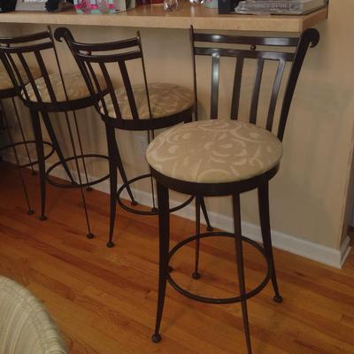 Set of Four Bar Stools with Upholstered Seats- Approx 16 1/2" Wide, 30 1/2" Tall (Seat)