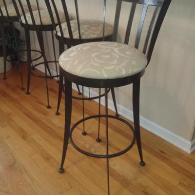 Set of Four Bar Stools with Upholstered Seats- Approx 16 1/2" Wide, 30 1/2" Tall (Seat)