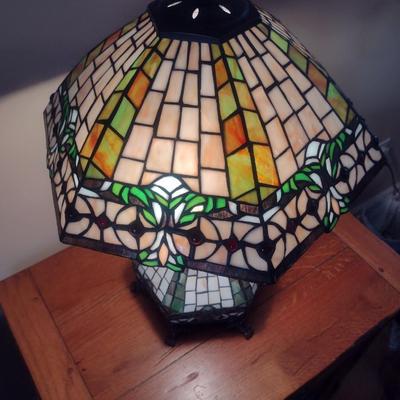 Table Top Two Bulb Lamp with Stained Glass Shade- Approx 21 3/4" Tall