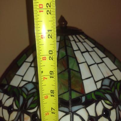 Table Top Two Bulb Lamp with Stained Glass Shade- Approx 21 3/4" Tall