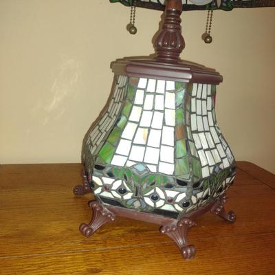 Table Top Two Bulb Lamp with Stained Glass Shade- Approx 21 3/4" Tall