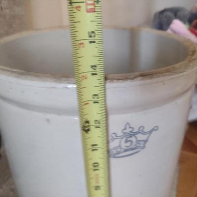 Vintage Pottery Crock with Lid and Handles- Five Gallon Size
