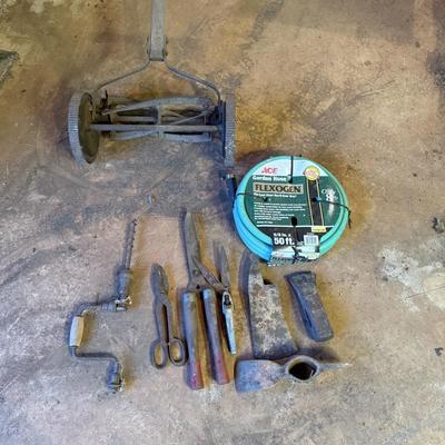 Antique Lawn Mower & Vintage Used Gardening Tools