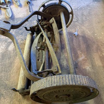 Antique Lawn Mower & Vintage Used Gardening Tools