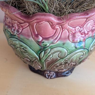 Approx 10" Tall Blended Large Antique Pottery Jardiniere Planter