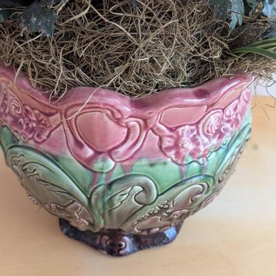 Approx 10" Tall Blended Large Antique Pottery Jardiniere Planter