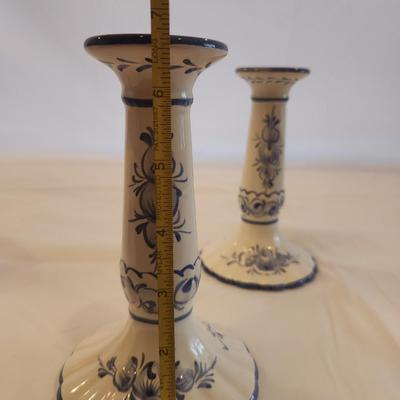 White and Delft Blue Candlesticks