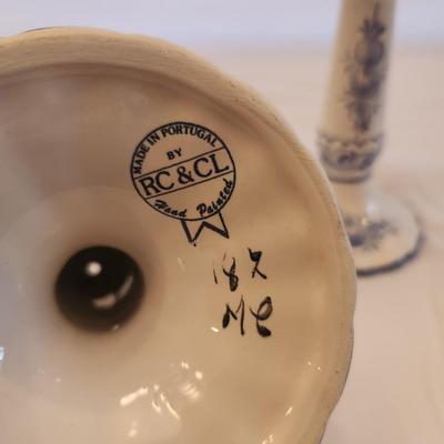 White and Delft Blue Candlesticks