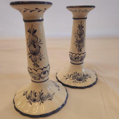 White and Delft Blue Candlesticks