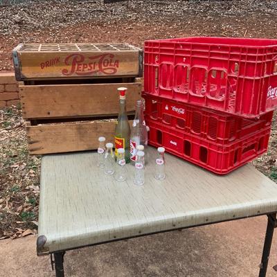 Lot of Pepsi and Coke Crates and Bottles