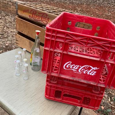 Lot of Pepsi and Coke Crates and Bottles