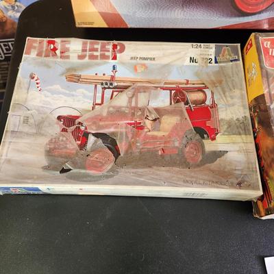 3 Models Fire Trucks Christie Fire Jeep Sealed Pumper Box only with Misc parts inside