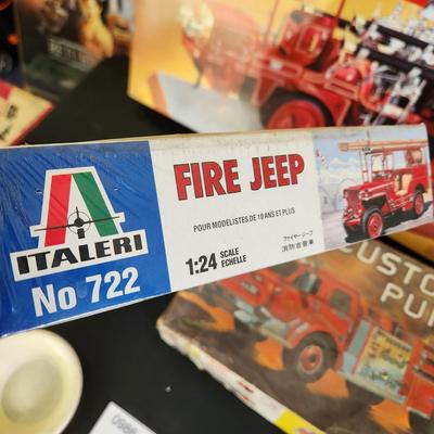 3 Models Fire Trucks Christie Fire Jeep Sealed Pumper Box only with Misc parts inside