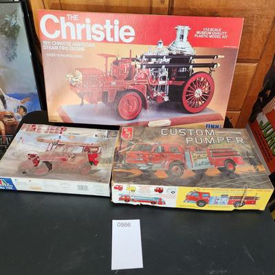 3 Models Fire Trucks Christie Fire Jeep Sealed Pumper Box only with Misc parts inside