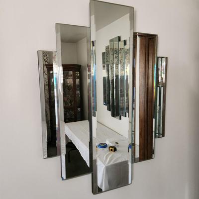 Mid Century Pair Heavy 5 Panel Beveled Mirrors 24" x18"
