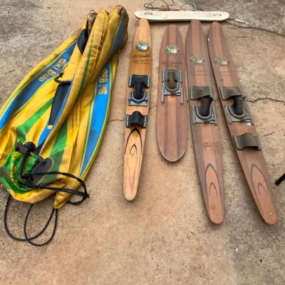 Lot of Vintage Cypress Garden Skis and a ski boat