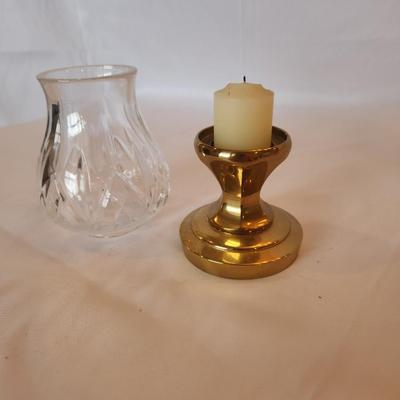 Vintage Waterford Crystal Belmont Gold Hurricane Lamp Candle Holder