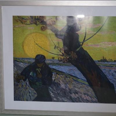 Vincent Van Gogh photo print "The Sower with Setting Sun Sunset" framed in chrome frame