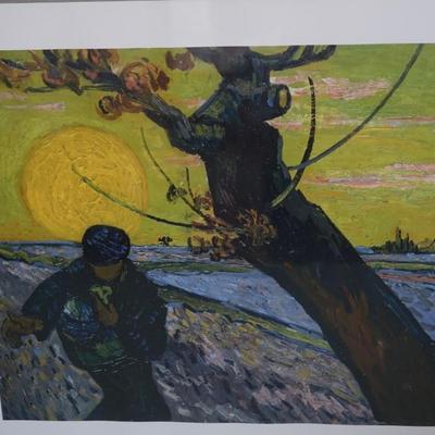 Vincent Van Gogh photo print "The Sower with Setting Sun Sunset" framed in chrome frame
