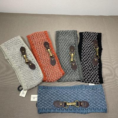 New! 5 Knit Headbands with buckle detail.