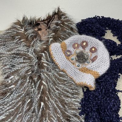 Faux fur shawl, cute hat and loopy scarf