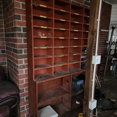 Large red shelf.