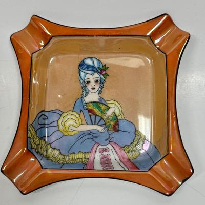 Vintage Hand-painted Noritake Ashtray Victorian Lady Lustreware