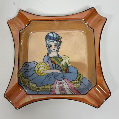 Vintage Hand-painted Noritake Ashtray Victorian Lady Lustreware