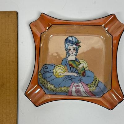 Vintage Hand-painted Noritake Ashtray Victorian Lady Lustreware