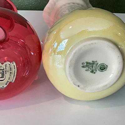 Vintage Chalet hand Blown Cranberry Glass, Vintage Belleek Ireland Vase (Lily pattern)