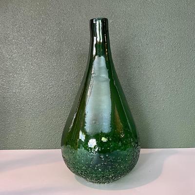 Hand Blown Glass Starburst Green Vase